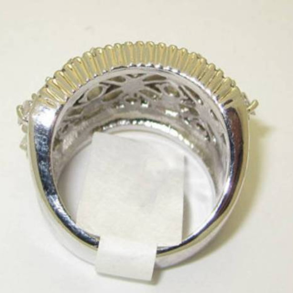 NWT ring white gold plate cubic zirconia wide band - Picture 4 of 5